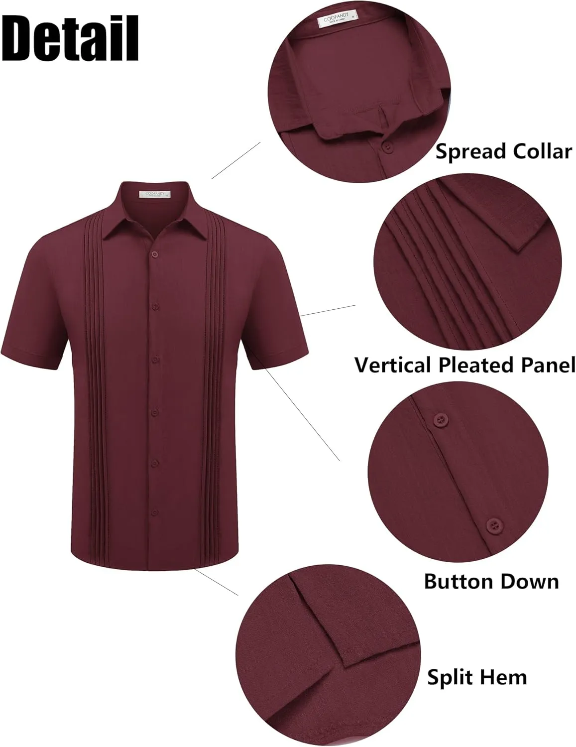 COOFANDY Men's Cuban Guayabera Shirt Casual Linen Shirt Short Sleeve Button Down Shirt