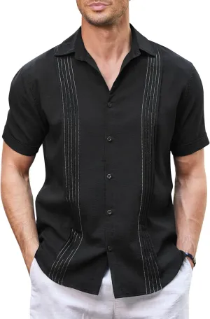 COOFANDY Men's Cuban Guayabera Shirt Casual Linen Shirt Short Sleeve Button Down Shirt