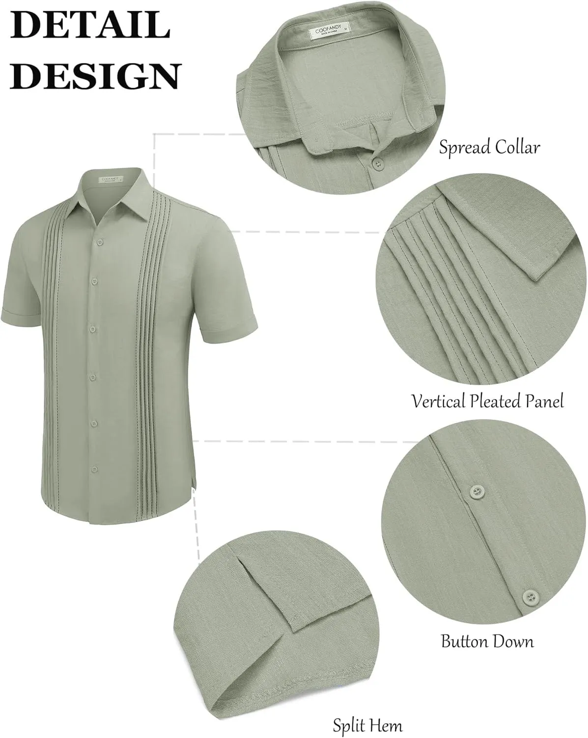 COOFANDY Men's Cuban Guayabera Shirt Casual Linen Shirt Short Sleeve Button Down Shirt