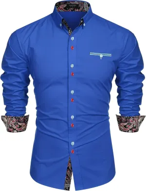 COOFANDY Mens Dress Shirt Long Sleeve Casual Button Down Paisley Shirts Party Wedding Dress Shirt