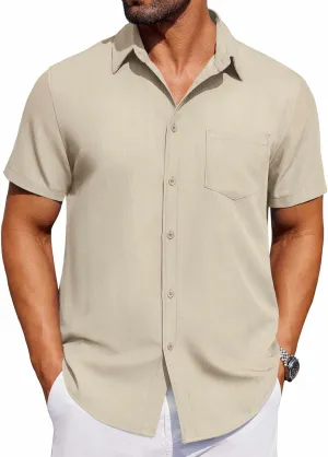 COOFANDY Men's Short Sleeve Button Down Shirt Casual Untucked Dress Shirt Stretch Denim Shirt