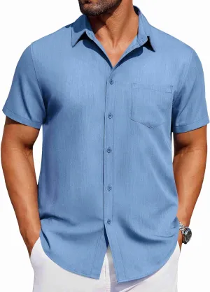 COOFANDY Men's Short Sleeve Button Down Shirt Casual Untucked Dress Shirt Stretch Denim Shirt