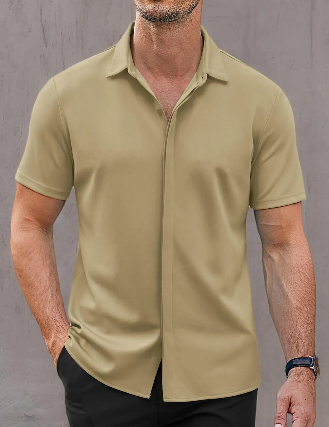 COOFANDY Mens Short Sleeve Wrinkle Free Shirt Casual Button Down Shirt Summer Dress Shirt