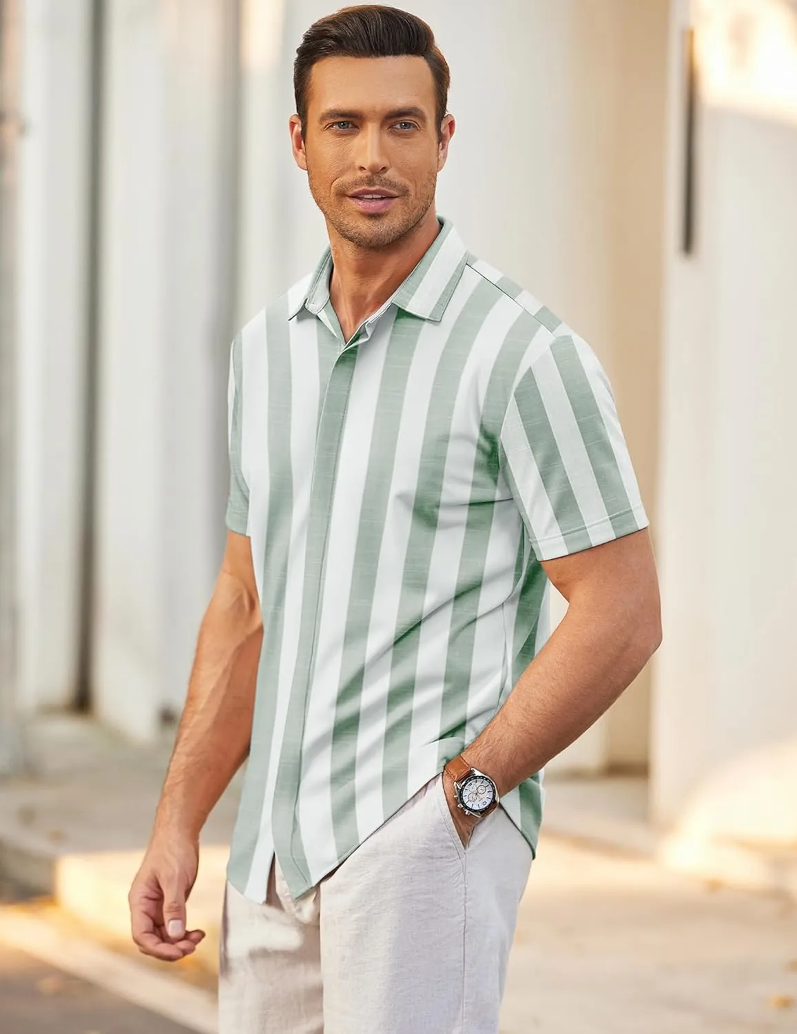 COOFANDY Mens Short Sleeve Wrinkle Free Shirt Casual Button Down Shirt Summer Dress Shirt