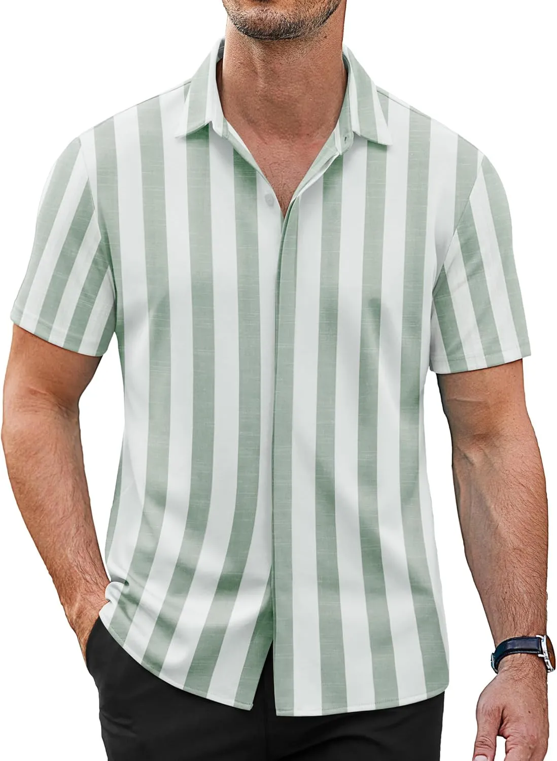 COOFANDY Mens Short Sleeve Wrinkle Free Shirt Casual Button Down Shirt Summer Dress Shirt