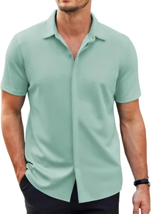 COOFANDY Mens Short Sleeve Wrinkle Free Shirt Casual Button Down Shirt Summer Dress Shirt