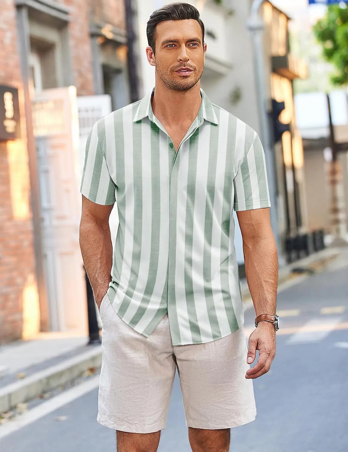 COOFANDY Mens Short Sleeve Wrinkle Free Shirt Casual Button Down Shirt Summer Dress Shirt