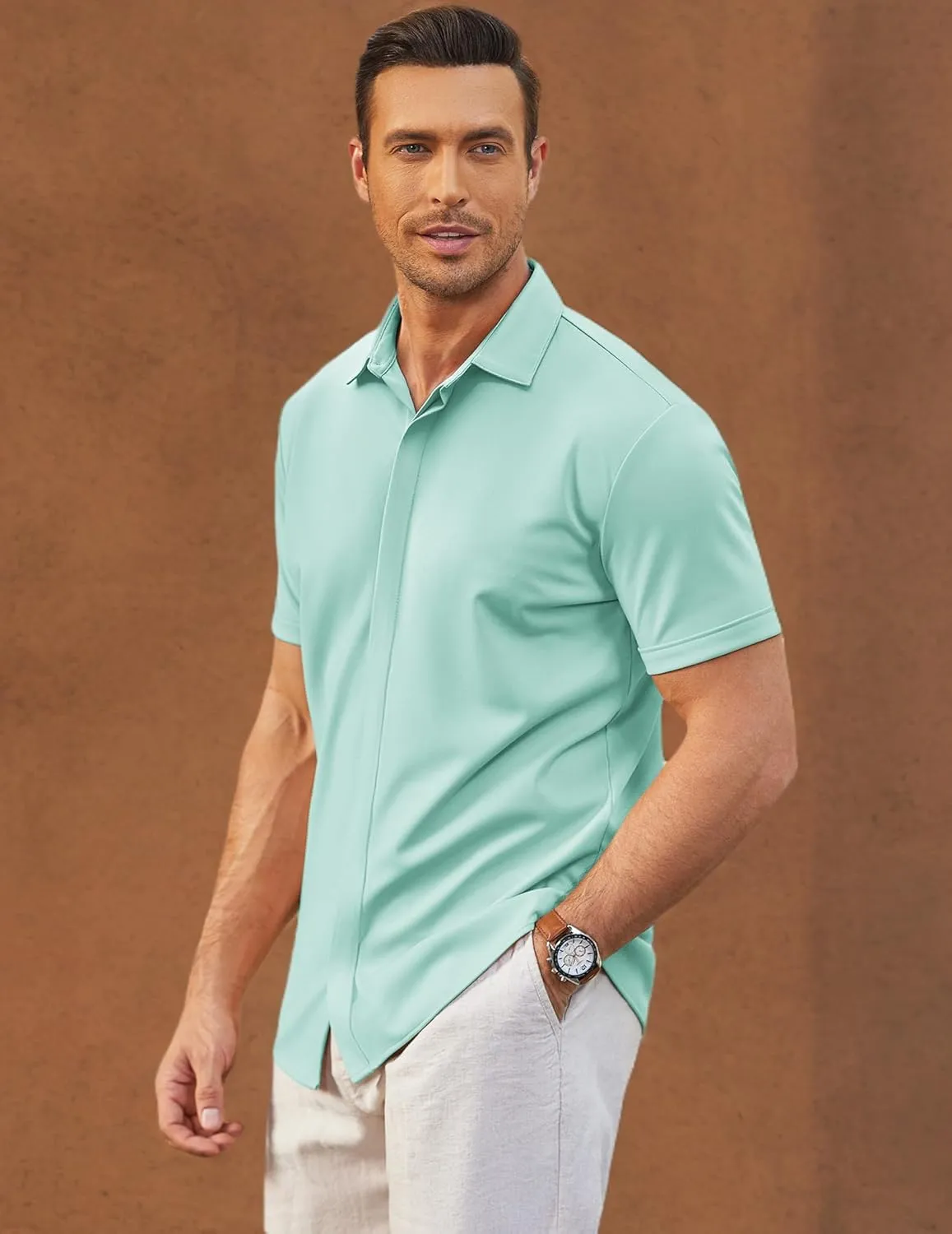 COOFANDY Mens Short Sleeve Wrinkle Free Shirt Casual Button Down Shirt Summer Dress Shirt