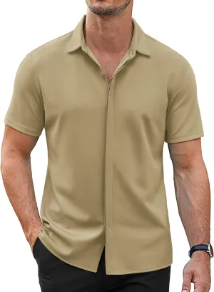 COOFANDY Mens Short Sleeve Wrinkle Free Shirt Casual Button Down Shirt Summer Dress Shirt