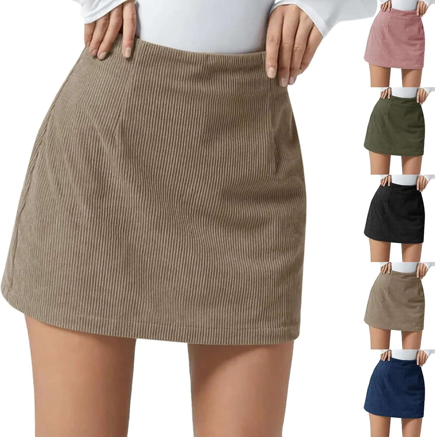 Corduroy Skirt Women Comfy High Waist Mini Pencil Skirt Casual Fall Winter A Line Mini Skirts with Back Zipper