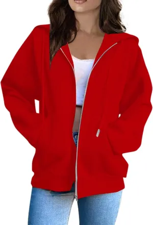 COTECRAM Women Zip Up Y2K Hoodie Fall Oversized Sweatshirts Casual Long Sleeve Drawstring Hooded Jacket 2024 Clothes