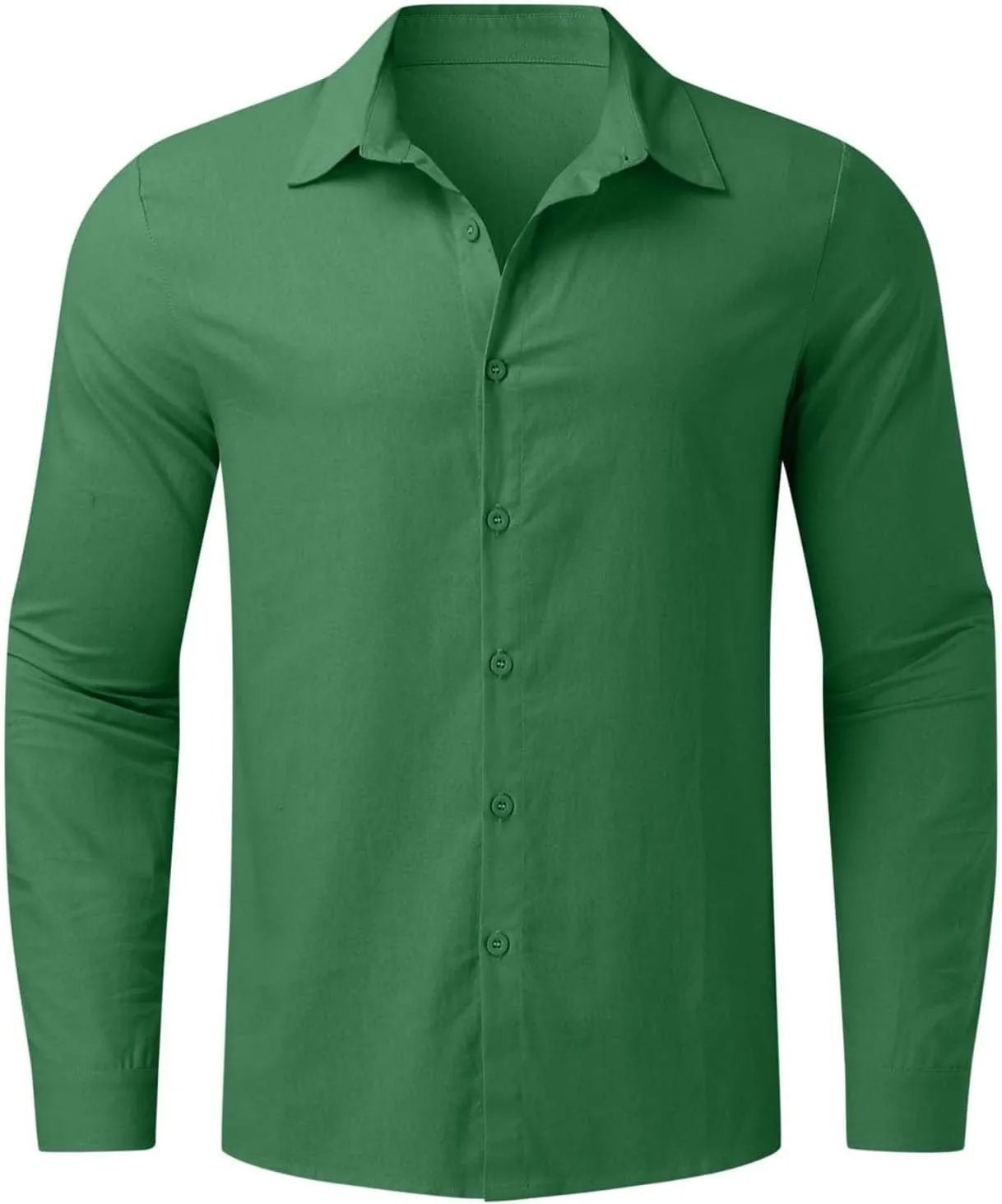 Cotton Linen Long Sleeve Button Down Shirts for Men Casual Solid Lapel Quick Dry Regular Fit Lightweight Breathable Tops