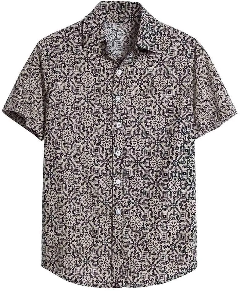 Cotton T-Shirt Shirt Sleeve Casual Blouse Printed Short Mens Men's Blouse Fit Shirt