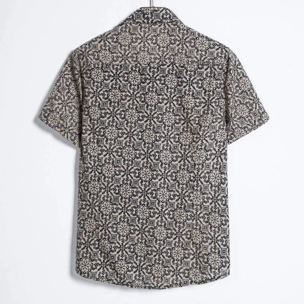 Cotton T-Shirt Shirt Sleeve Casual Blouse Printed Short Mens Men's Blouse Fit Shirt