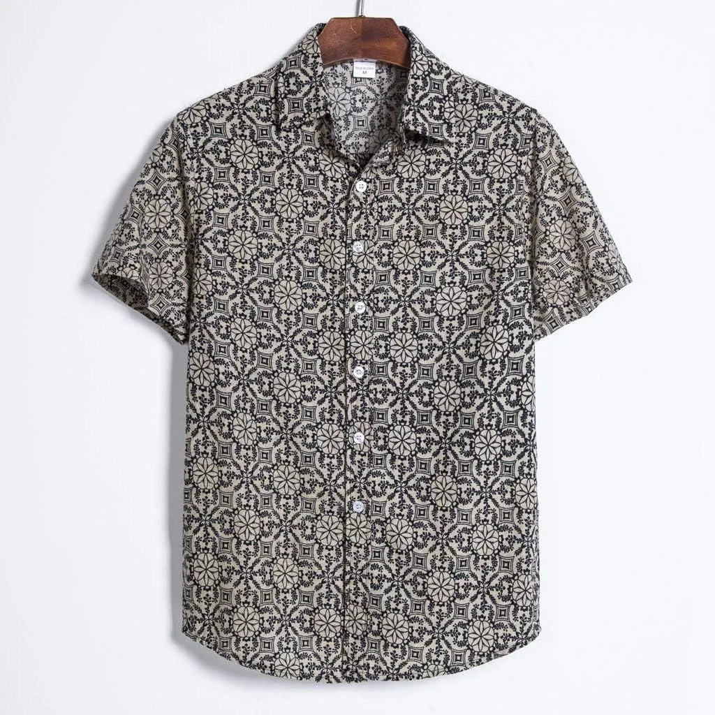 Cotton T-Shirt Shirt Sleeve Casual Blouse Printed Short Mens Men's Blouse Fit Shirt