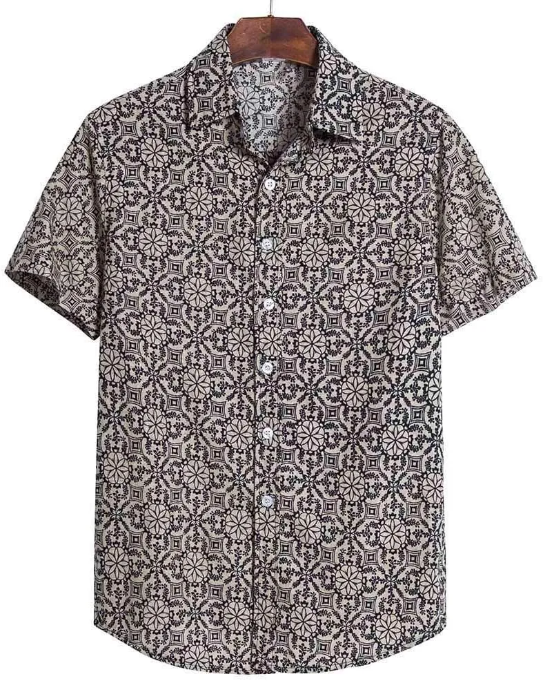 Cotton T-Shirt Shirt Sleeve Casual Blouse Printed Short Mens Men's Blouse Fit Shirt