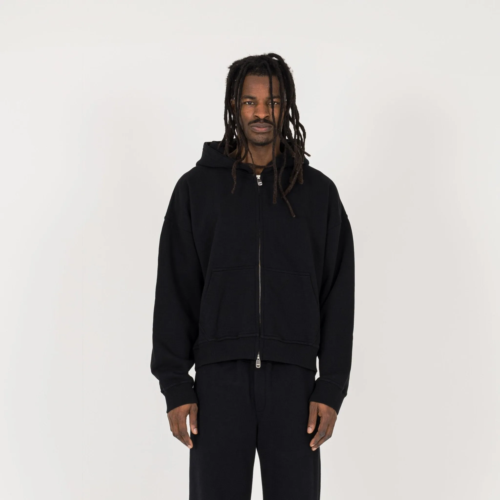 Cropped Zip Hoodie - Black