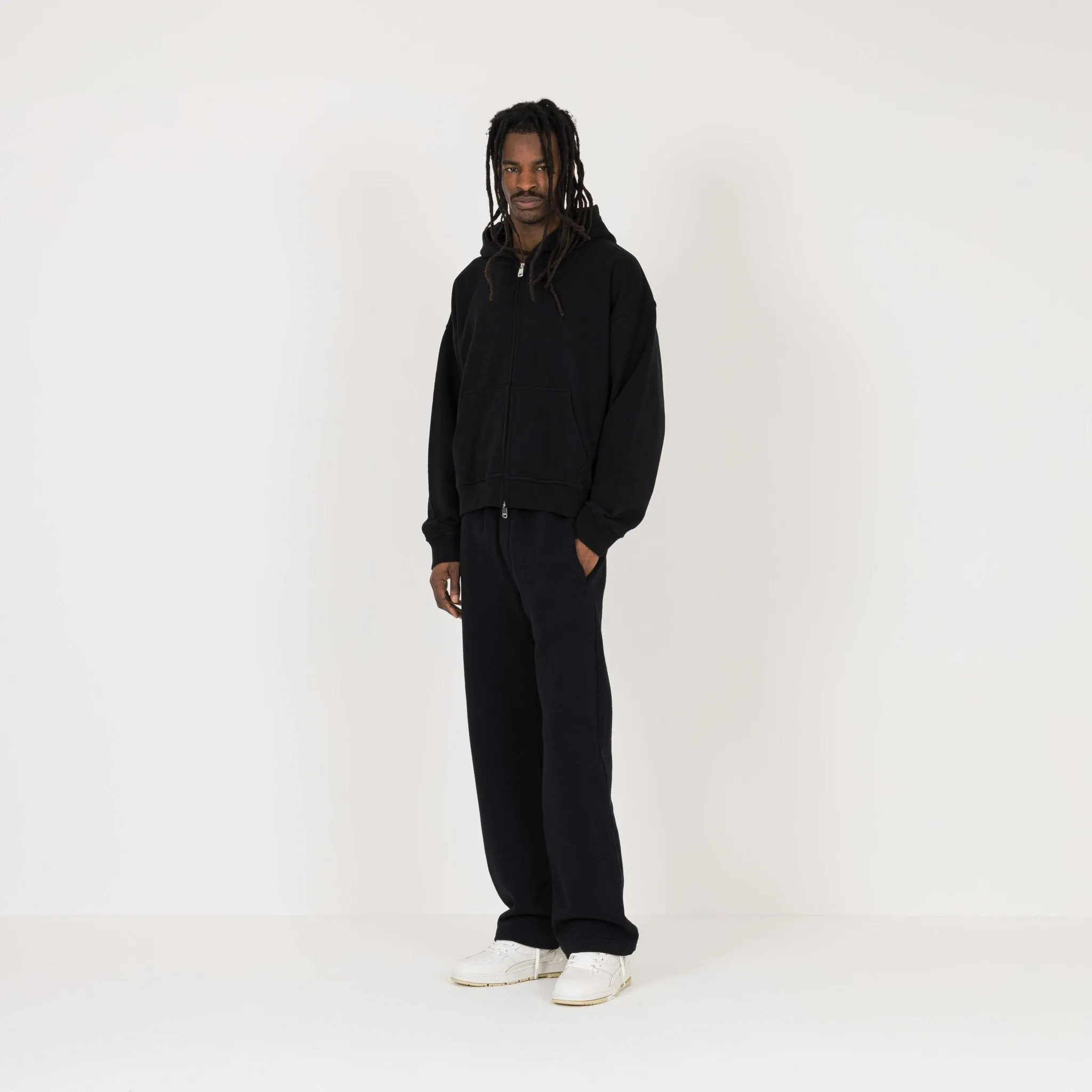Cropped Zip Hoodie - Black