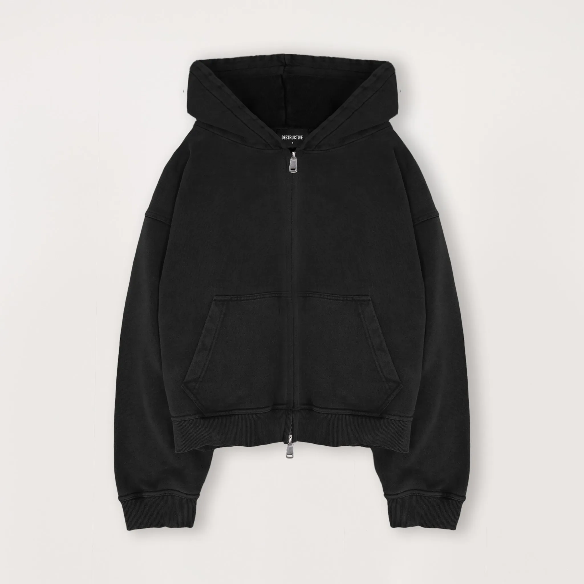 Cropped Zip Hoodie - Black