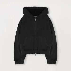 Cropped Zip Hoodie - Black