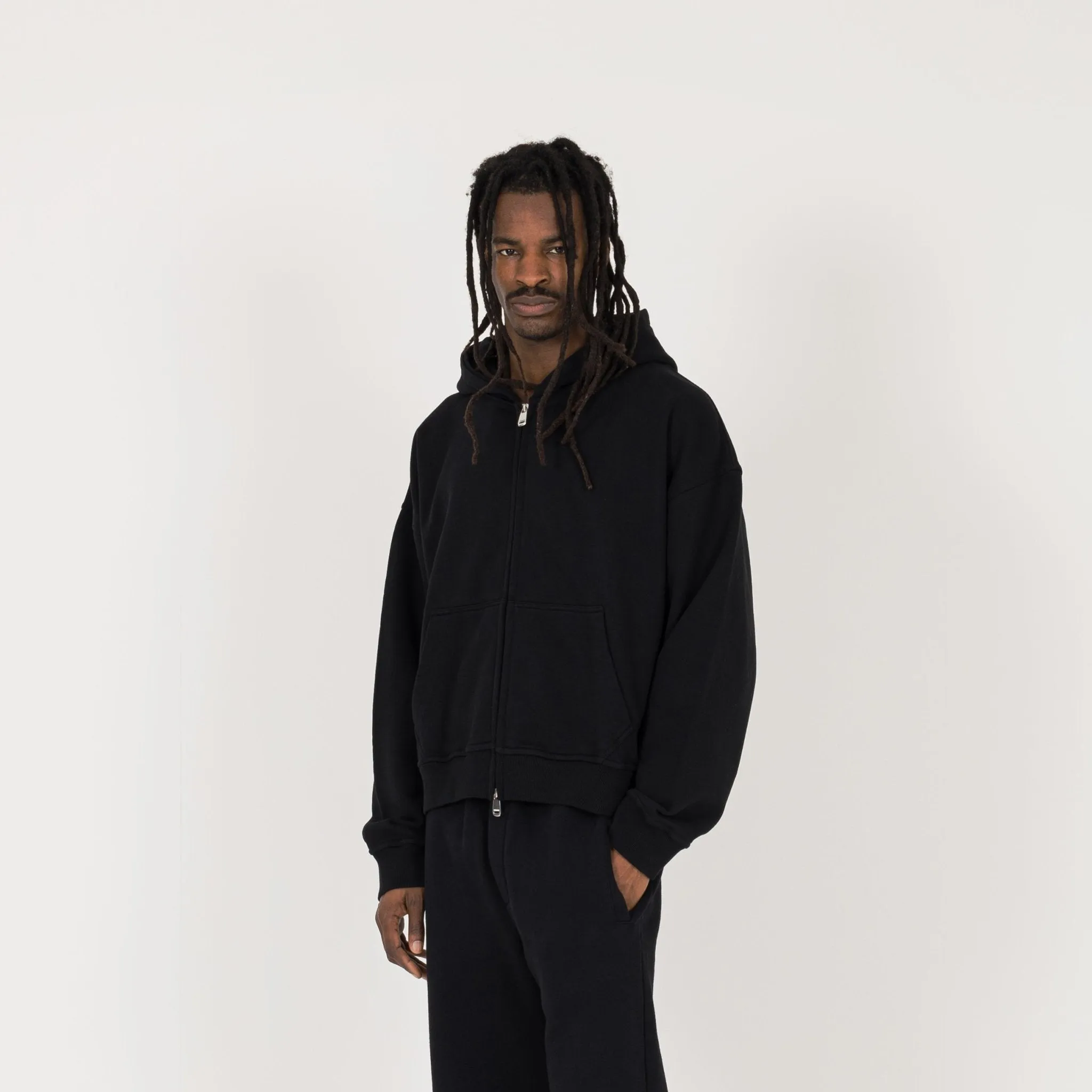 Cropped Zip Hoodie - Black