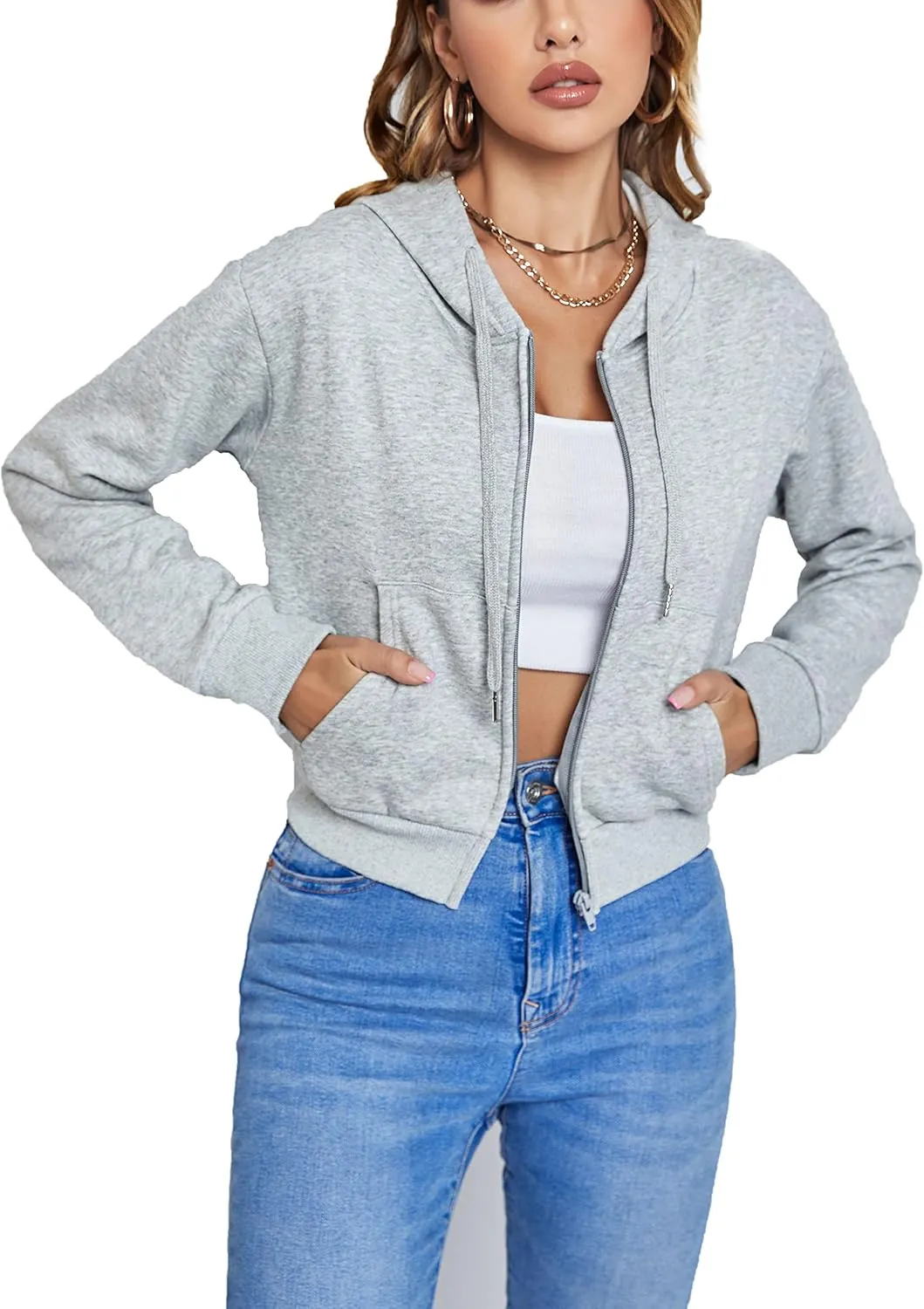 Cropped Zip Up Hoodie Women White Black Grey Cotton Fleece Zipper Short Crop Sweatshirt Jacket Sweater Oversized