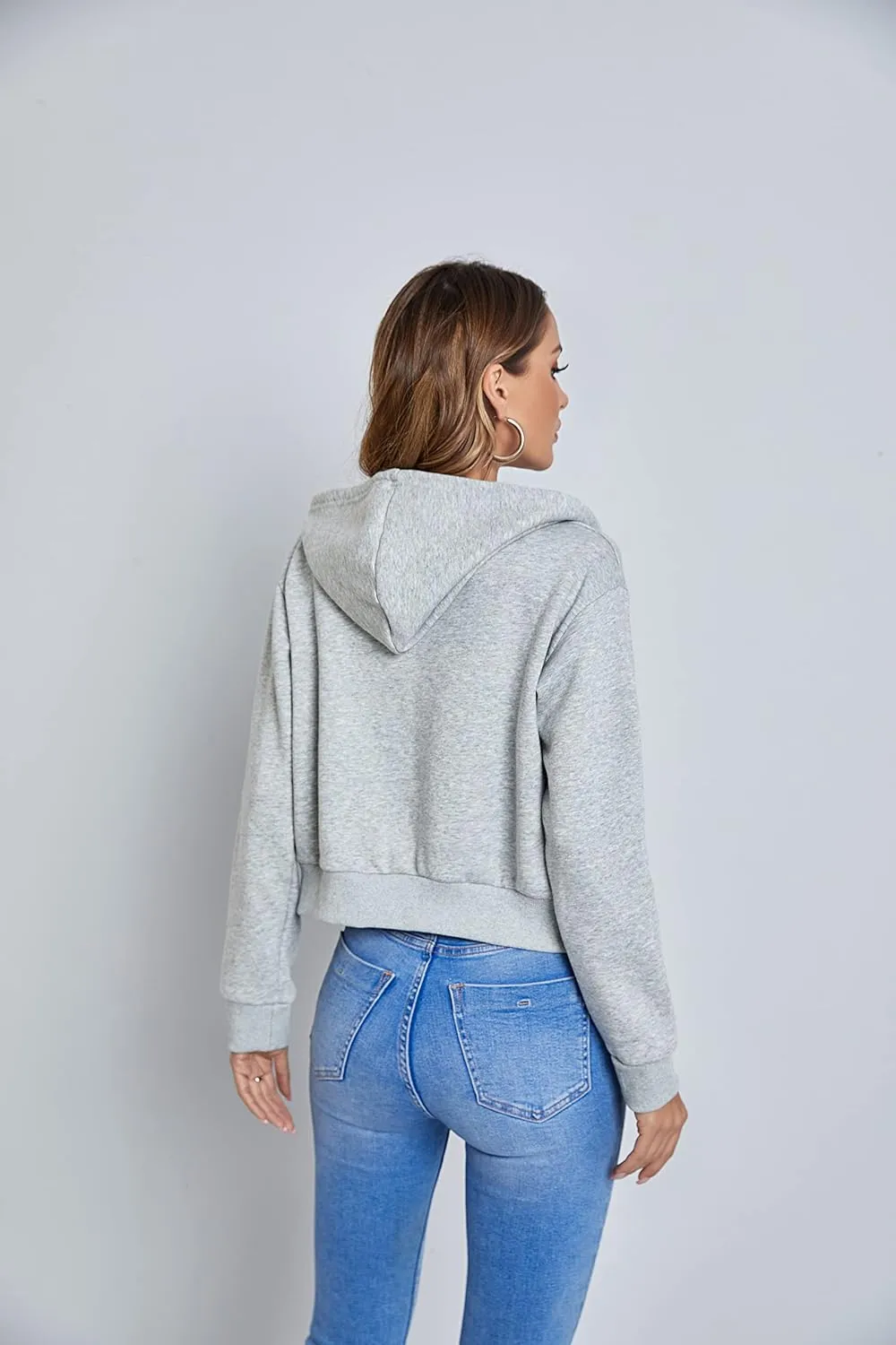 Cropped Zip Up Hoodie Women White Black Grey Cotton Fleece Zipper Short Crop Sweatshirt Jacket Sweater Oversized