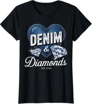 Denim And Diamonds Stylish Blue Denim Jeans Diamonds ladies T-Shirt