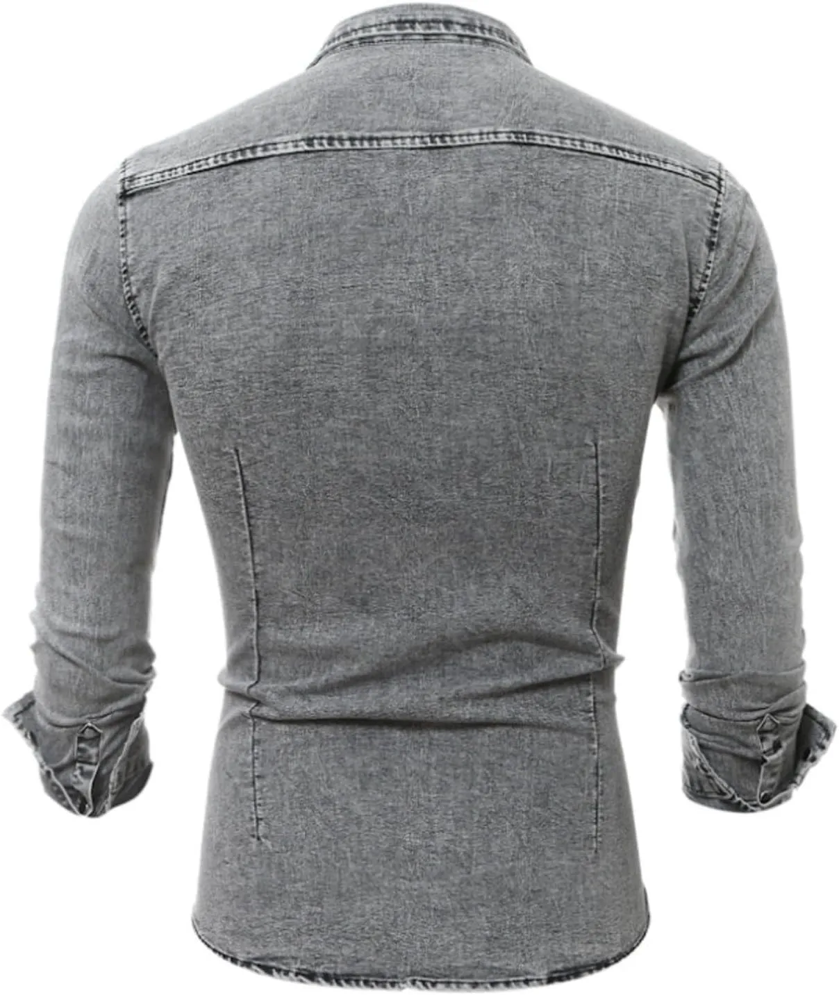 Denim Button Down Shirt Men Casual Pearl Snap Denim Shirts Long Sleeve Slim Fit Western Shirt Retro Jean Shirts