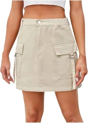 Denim Cargo Skirt for Women Mini Jean Skirts High Waisted Denim Skirts A Line Skirts wirh Pockets Casual Summer Skirt