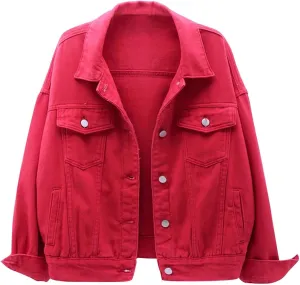 Denim Jacket for Women 2024 Fall Casual Long Sleeve Jean Jackets Basic Lapel Button Down Cropped Coats Pockets