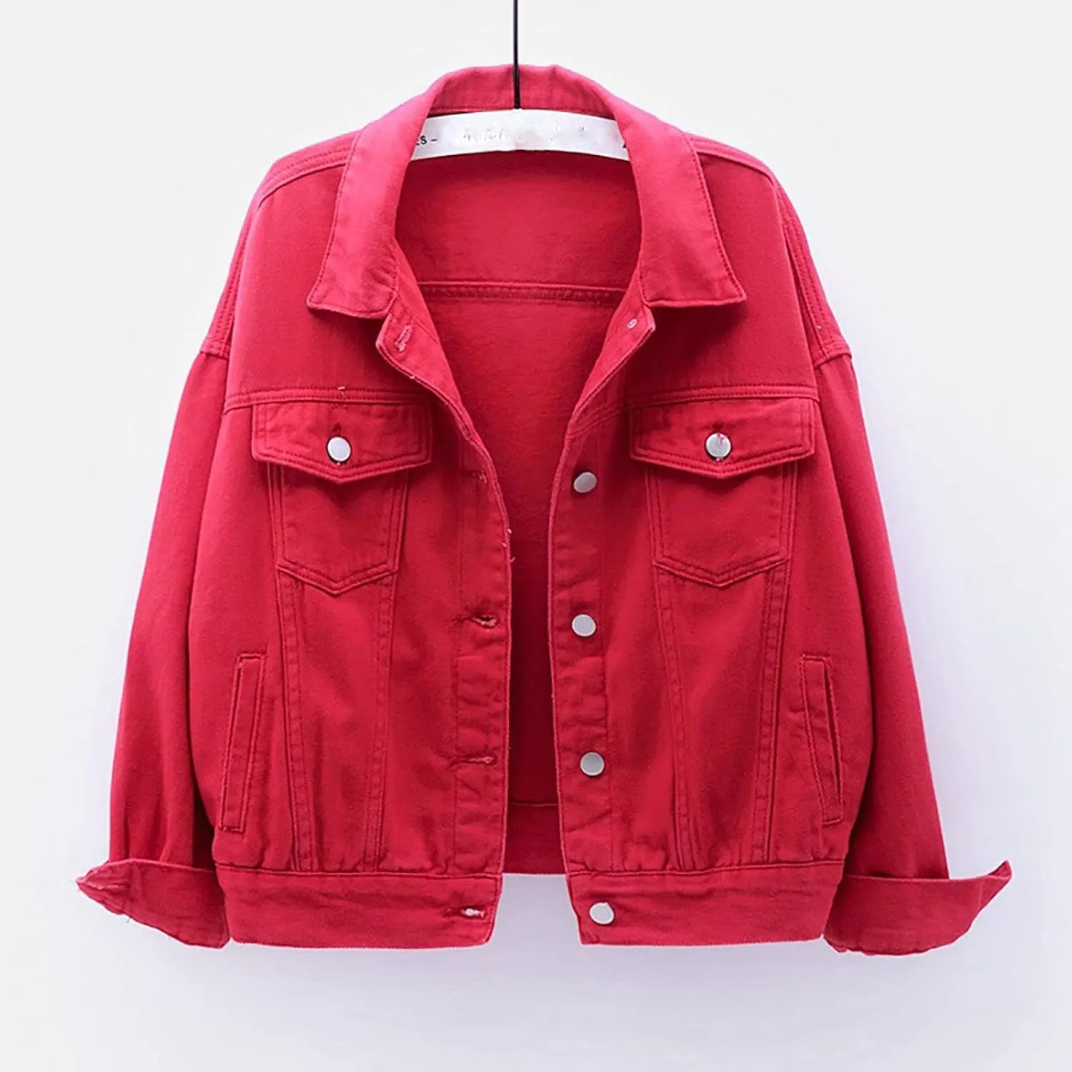 Denim Jacket for Women 2024 Fall Casual Long Sleeve Jean Jackets Basic Lapel Button Down Cropped Coats Pockets