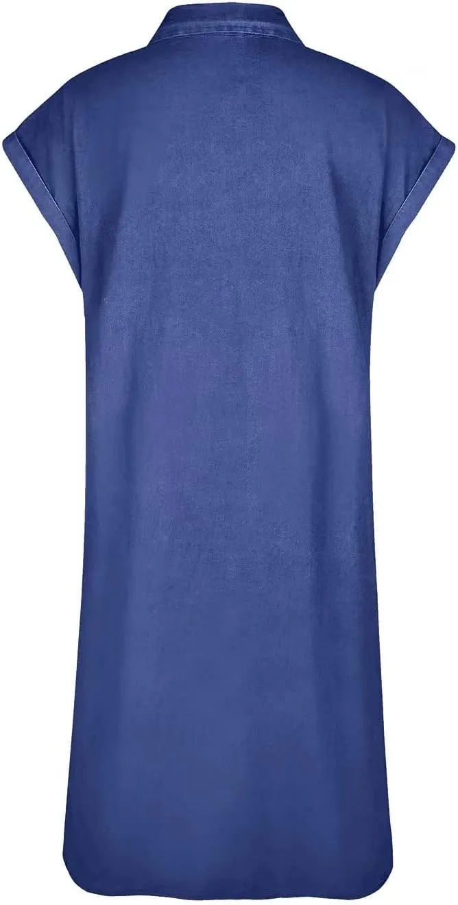 Denim Shirt Dress Women Summer Trendy Denim Dress with Pockets Denim Button Down Jean Shirt Dresses Tshirt Mini Dress