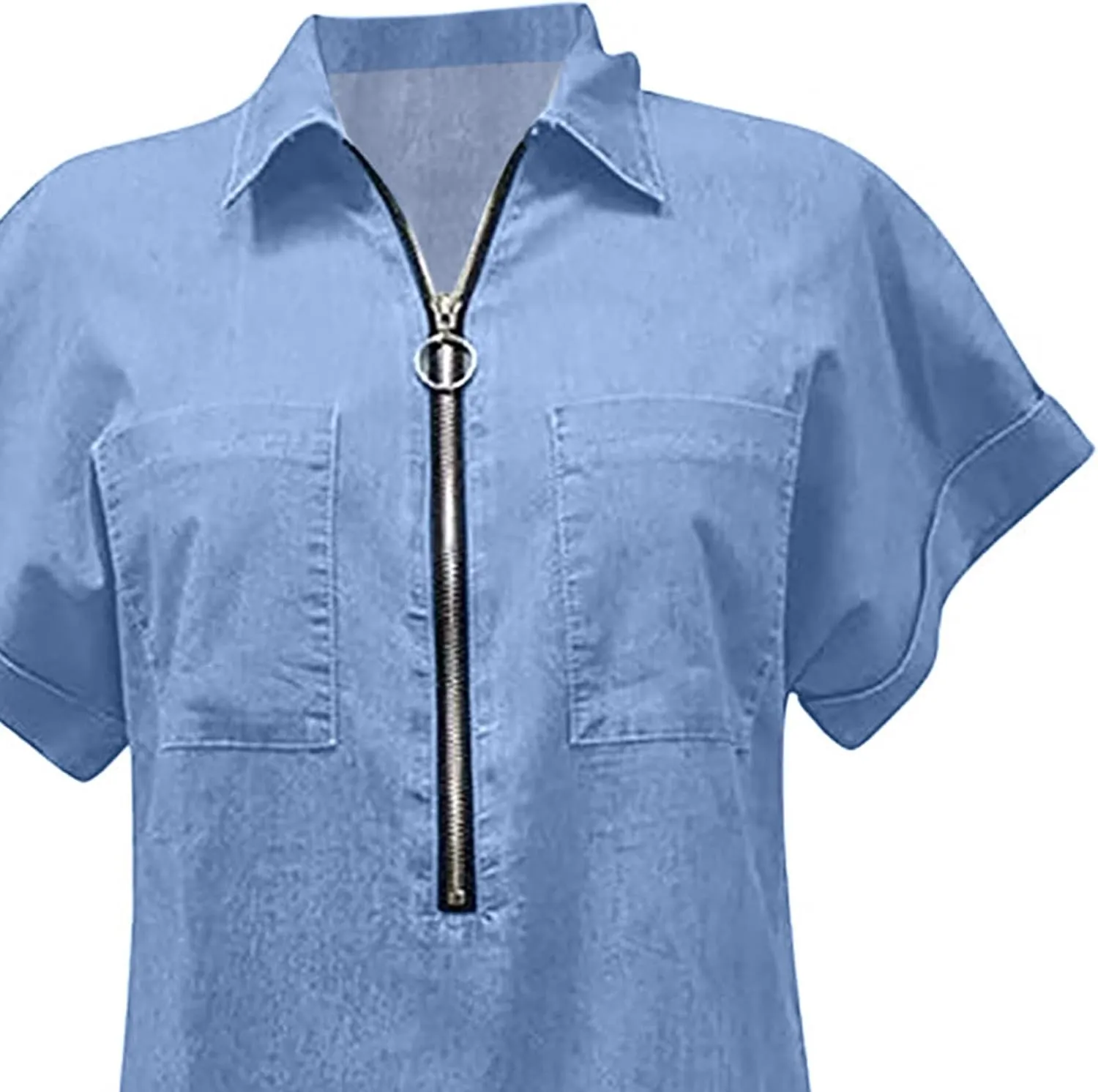 Denim Shirt Dress Women Summer Trendy Denim Dress with Pockets Denim Button Down Jean Shirt Dresses Tshirt Mini Dress