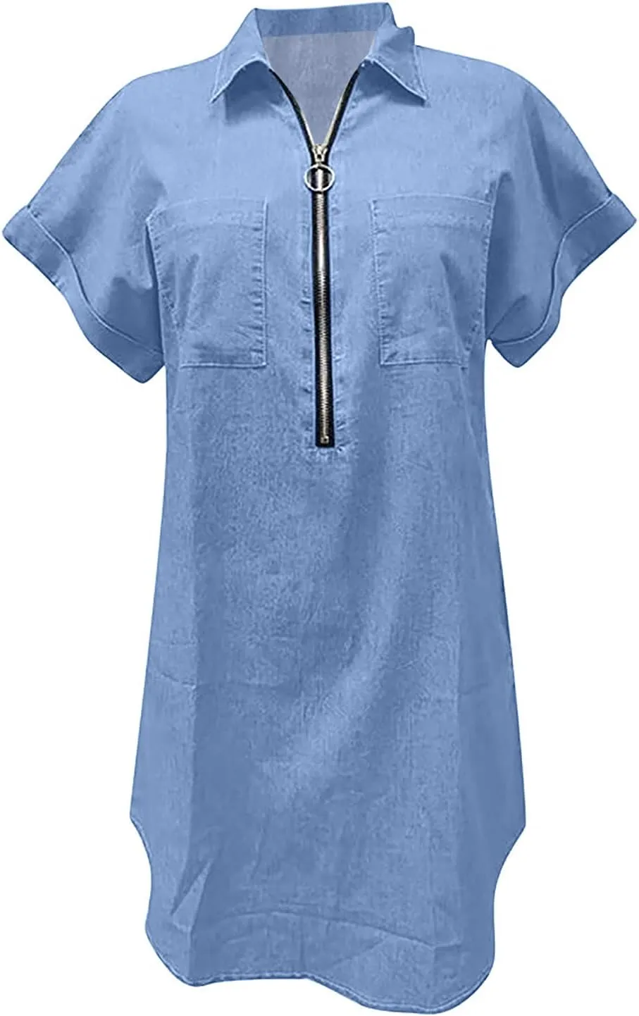 Denim Shirt Dress Women Summer Trendy Denim Dress with Pockets Denim Button Down Jean Shirt Dresses Tshirt Mini Dress