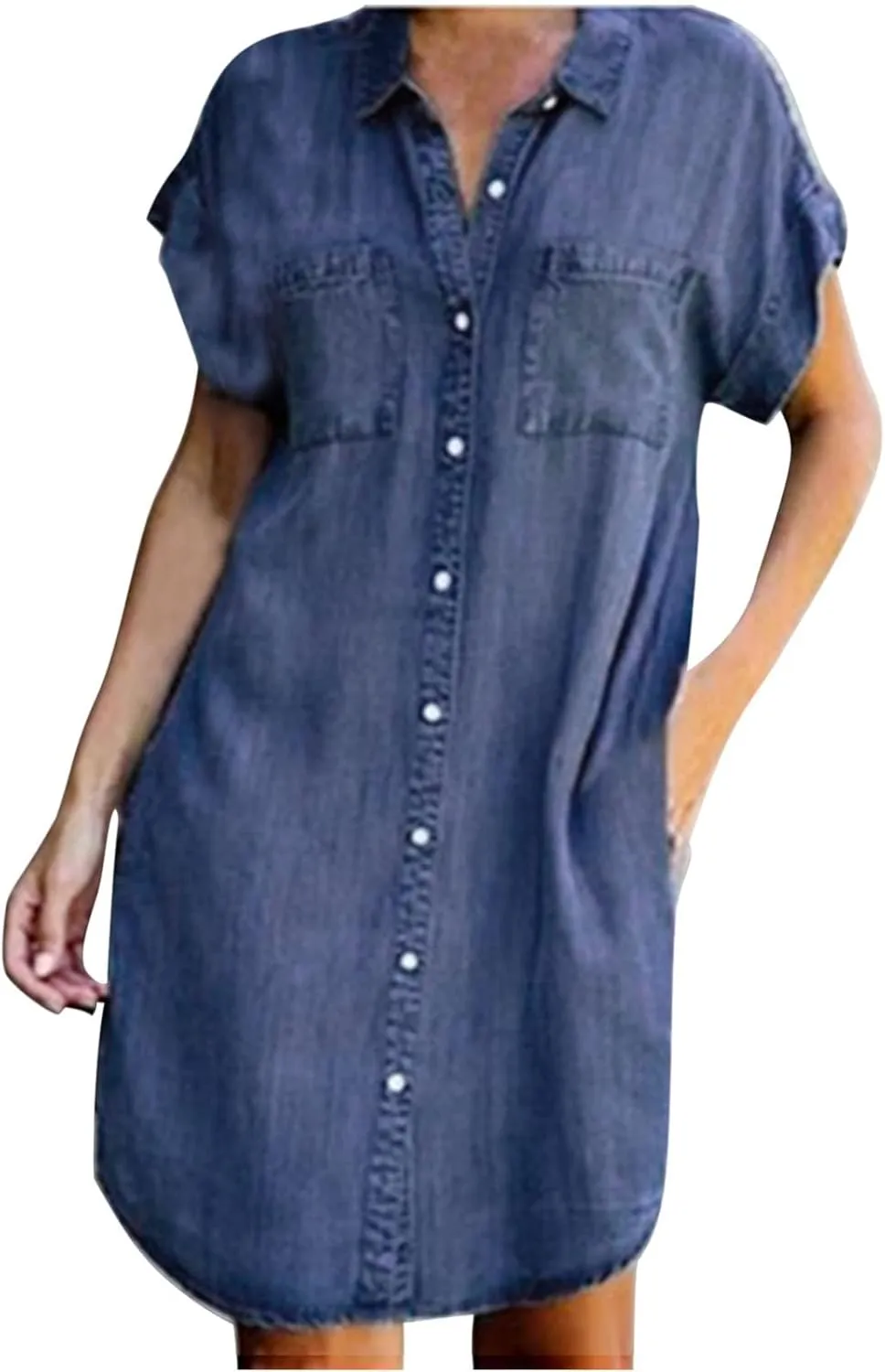 Denim Shirt Dress Women Summer Trendy Denim Dress with Pockets Denim Button Down Jean Shirt Dresses Tshirt Mini Dress