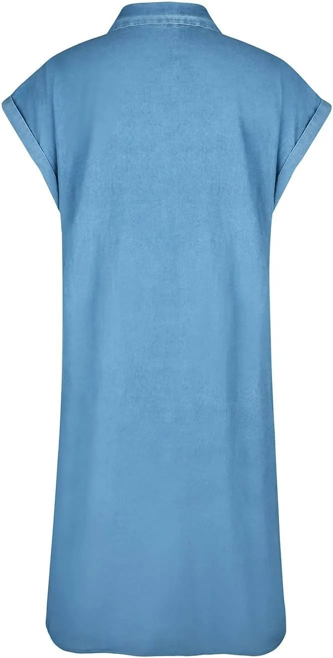 Denim Shirt Dress Women Summer Trendy Denim Dress with Pockets Denim Button Down Jean Shirt Dresses Tshirt Mini Dress