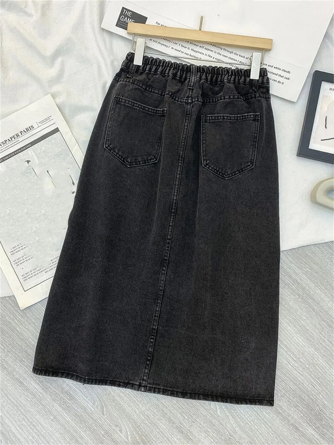 Denim Skirt Women Korean High Waisted Embroidered A-Line Midlength Skirt Summer Denim Skirt
