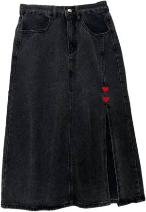Denim Skirt Women Korean High Waisted Embroidered A-Line Midlength Skirt Summer Denim Skirt