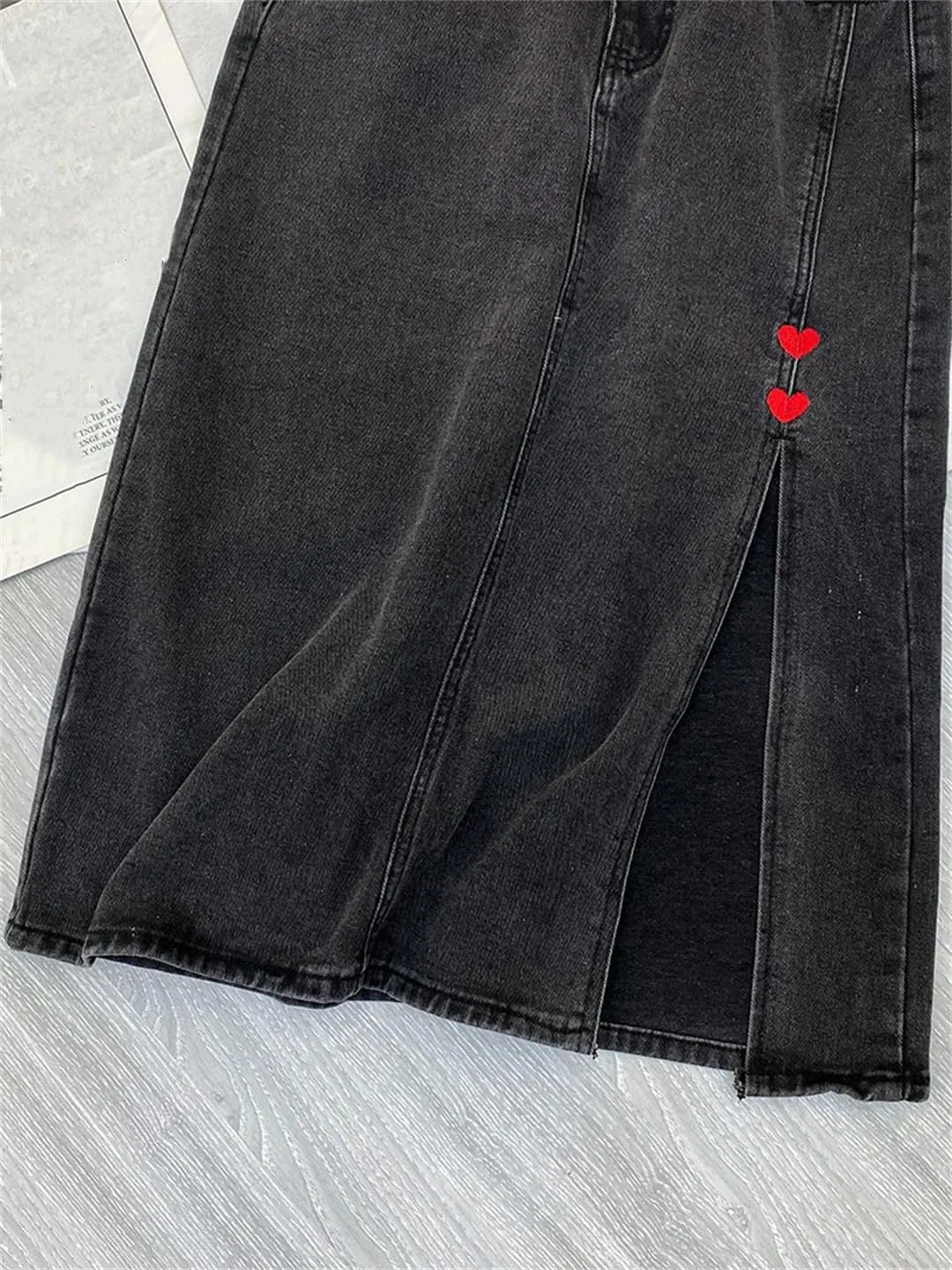 Denim Skirt Women Korean High Waisted Embroidered A-Line Midlength Skirt Summer Denim Skirt