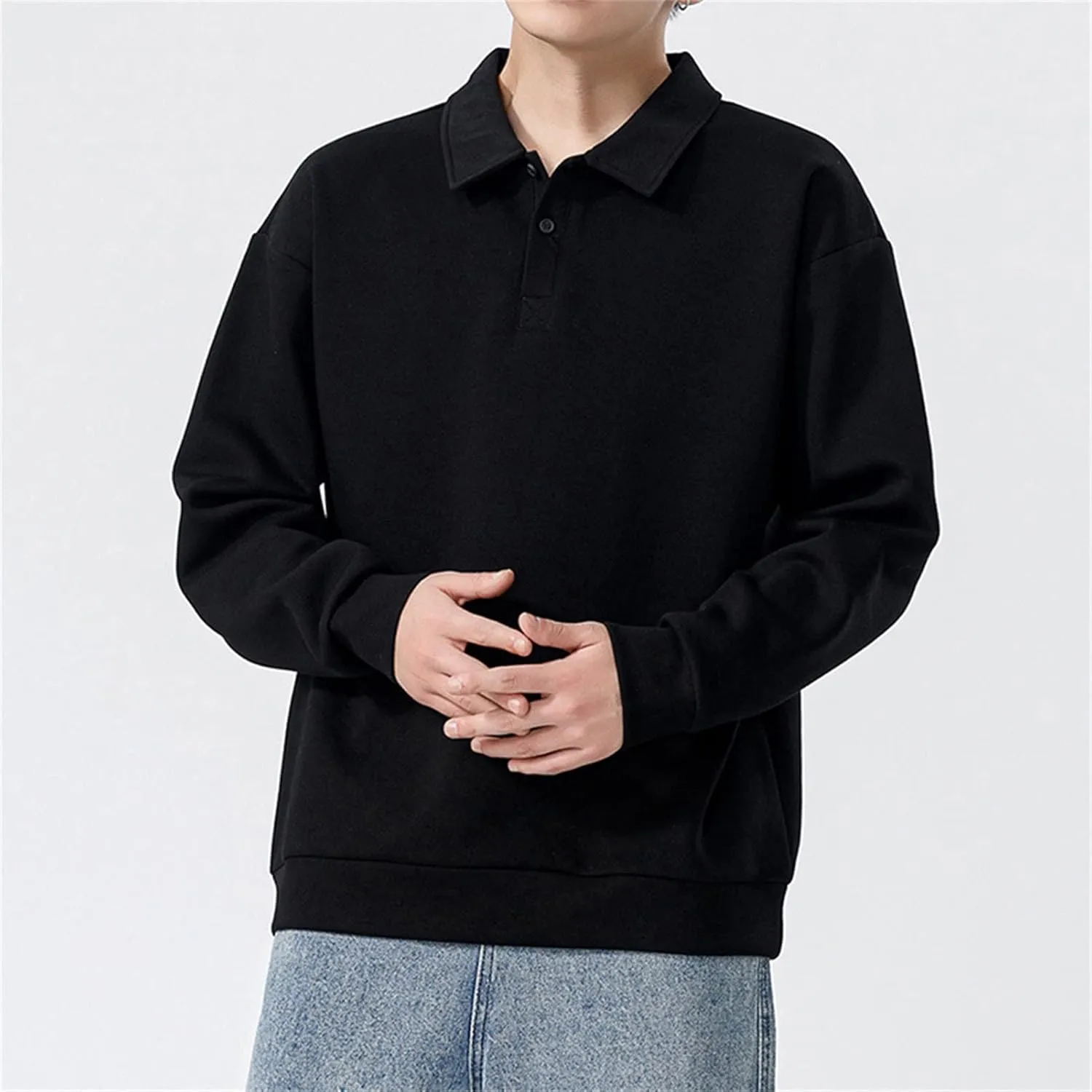 DGHM-JLMY Men's Casual Long Sleeve Polo Shirt Lapel Shirt Casual Slim Fit Tee Polo Shirt Quick Dry Performance