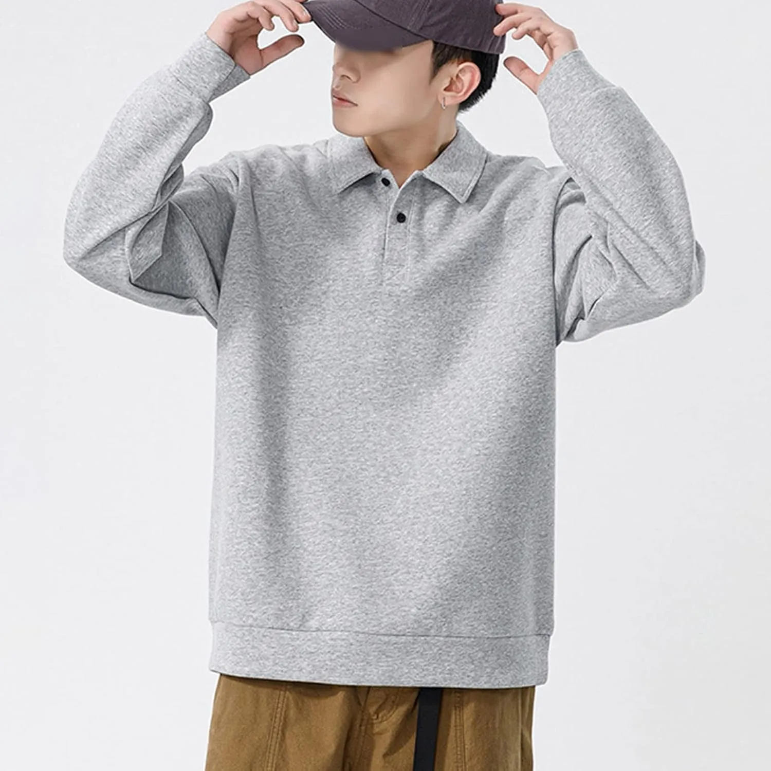 DGHM-JLMY Men's Casual Long Sleeve Polo Shirt Lapel Shirt Casual Slim Fit Tee Polo Shirt Quick Dry Performance