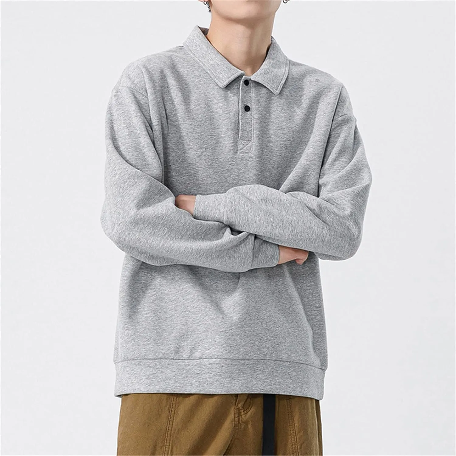DGHM-JLMY Men's Casual Long Sleeve Polo Shirt Lapel Shirt Casual Slim Fit Tee Polo Shirt Quick Dry Performance