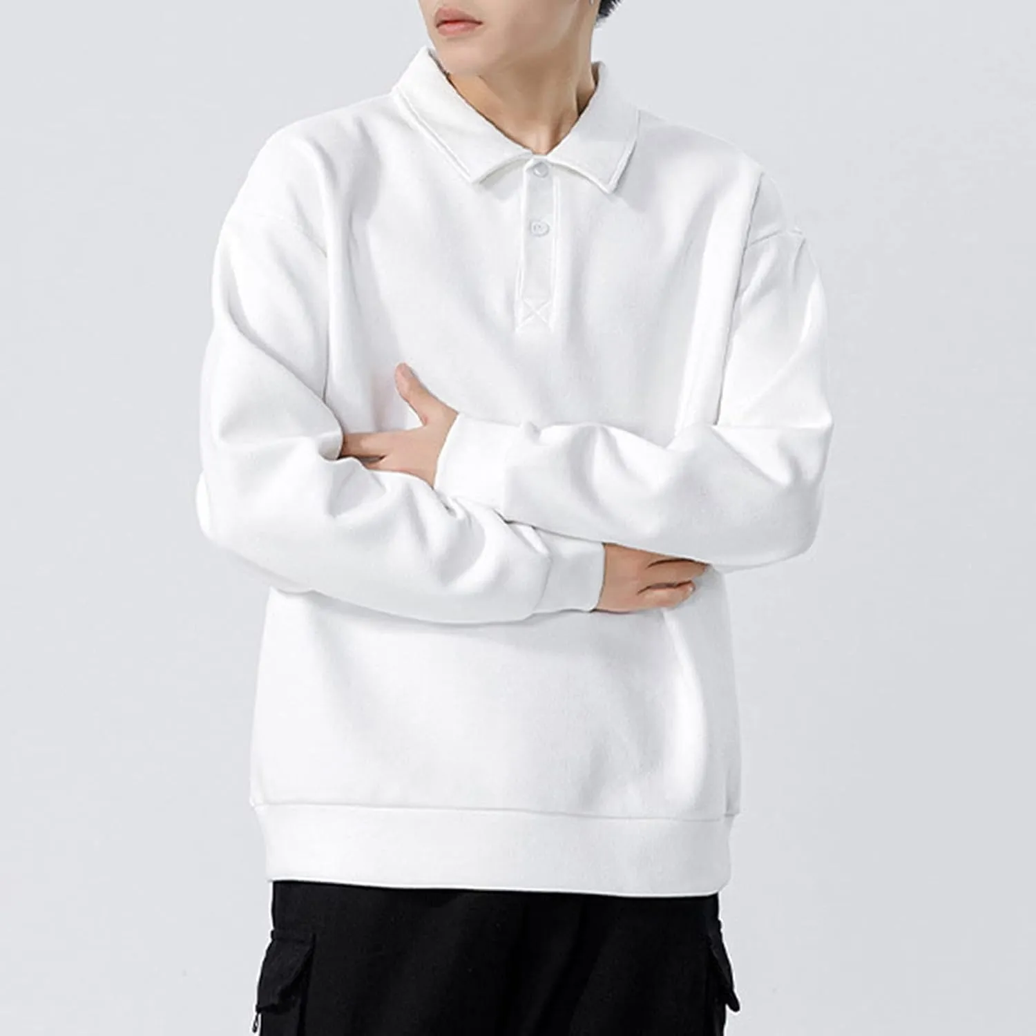 DGHM-JLMY Men's Casual Long Sleeve Polo Shirt Lapel Shirt Casual Slim Fit Tee Polo Shirt Quick Dry Performance