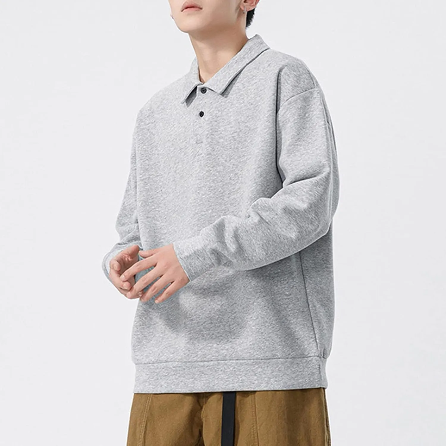 DGHM-JLMY Men's Casual Long Sleeve Polo Shirt Lapel Shirt Casual Slim Fit Tee Polo Shirt Quick Dry Performance