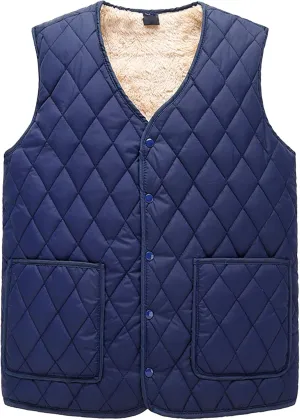 DGHM-JLMY Men's V-Neck Plush Thick Warm Down Vest Winter Sherpa Outdoor Travel Vest Fleece Lined Sleeveless Puffer Jackets