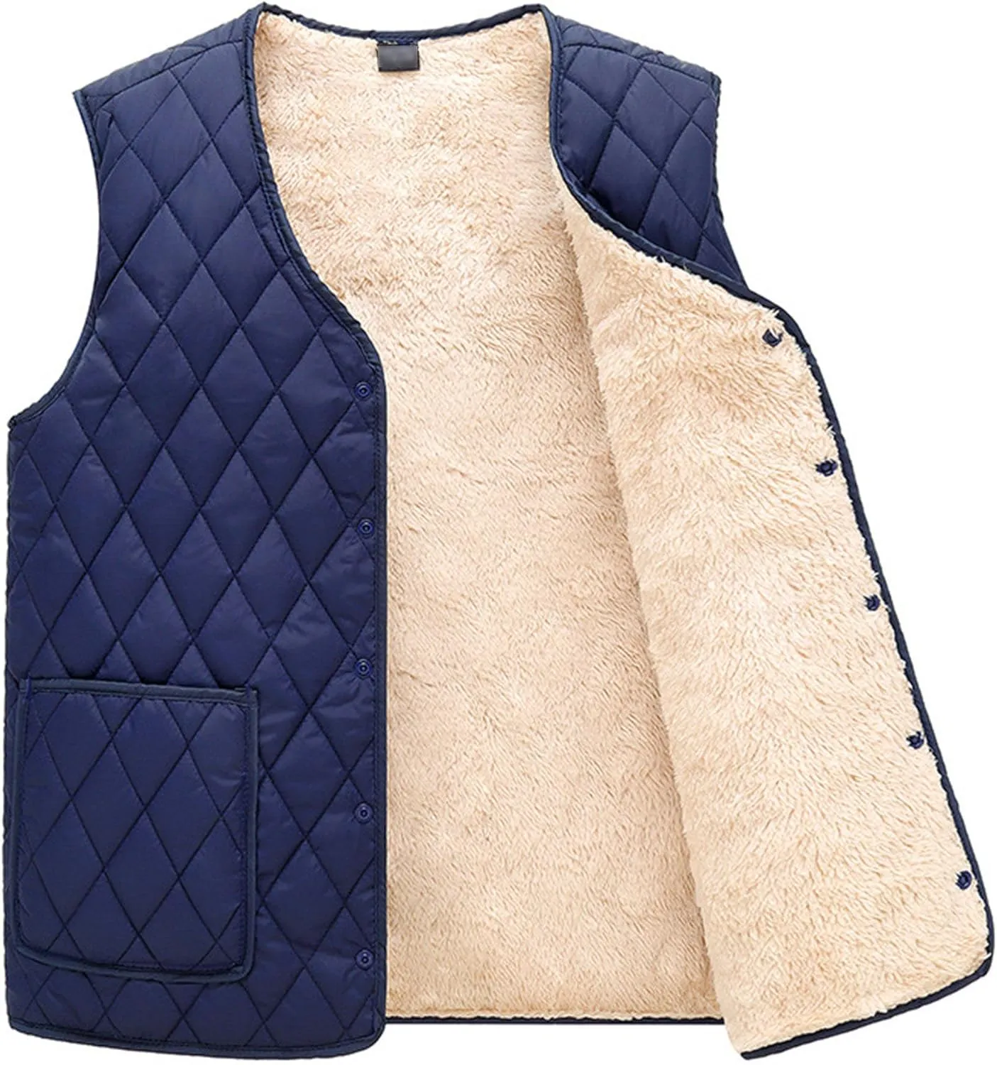 DGHM-JLMY Men's V-Neck Plush Thick Warm Down Vest Winter Sherpa Outdoor Travel Vest Fleece Lined Sleeveless Puffer Jackets