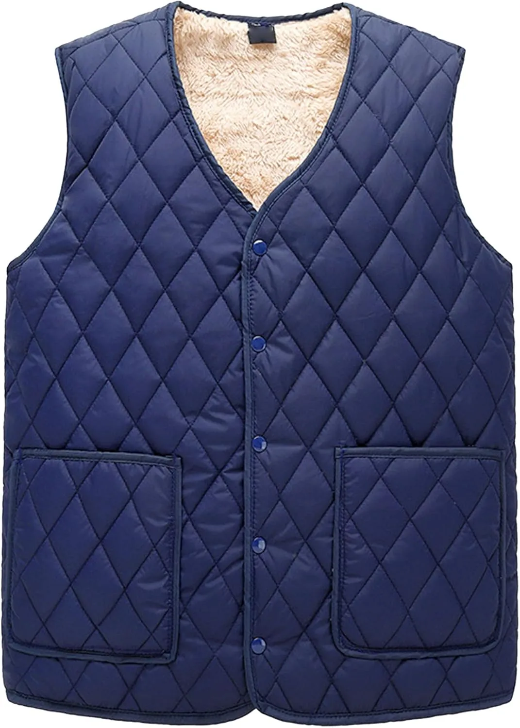 DGHM-JLMY Men's V-Neck Plush Thick Warm Down Vest Winter Sherpa Outdoor Travel Vest Fleece Lined Sleeveless Puffer Jackets