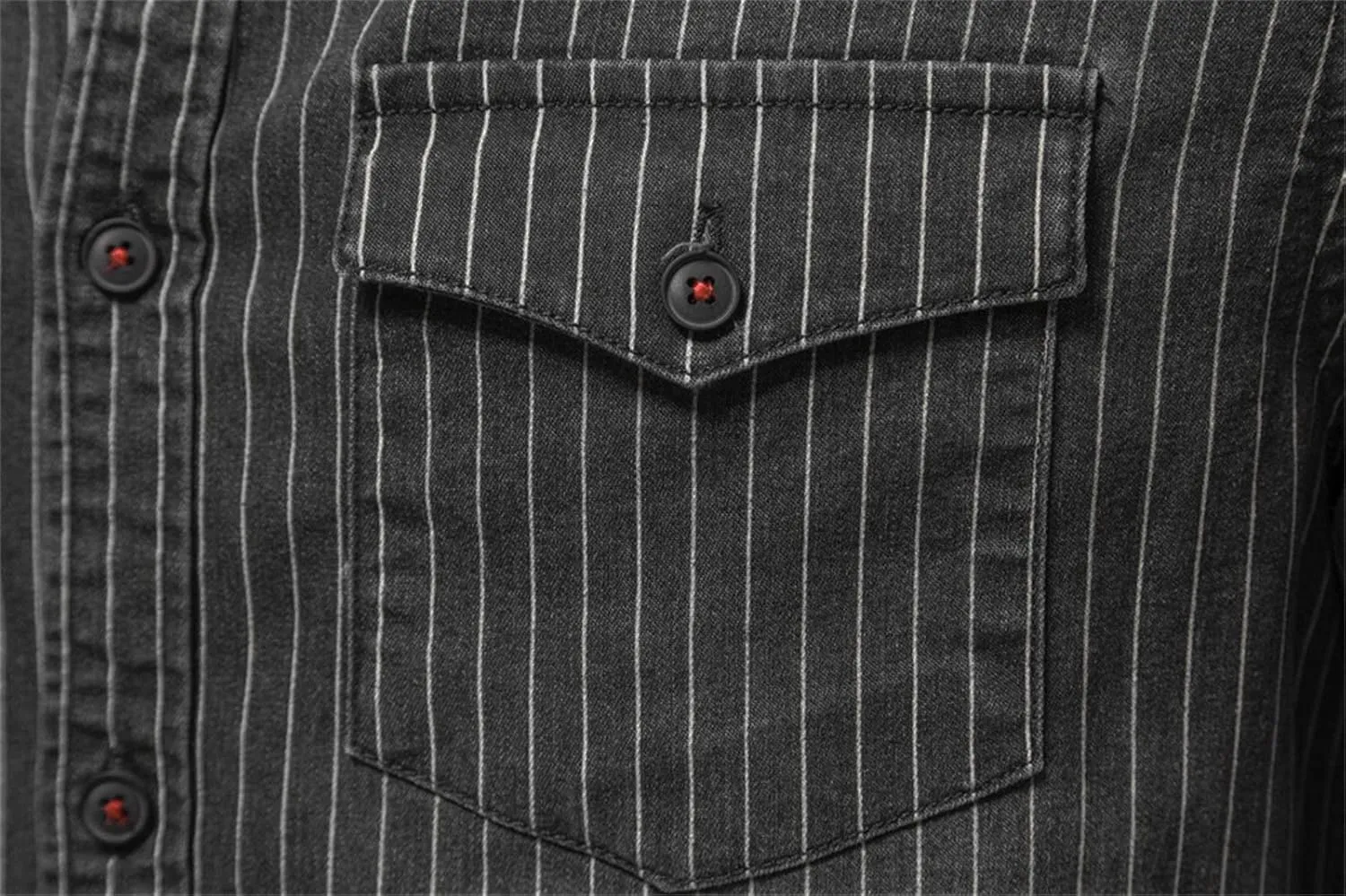DGHM-JLMY Men's Washed Old Striped Denim Shirts Regular-Fit Long-Sleeve Denim Shirt Casual Denim Button Down Shirt