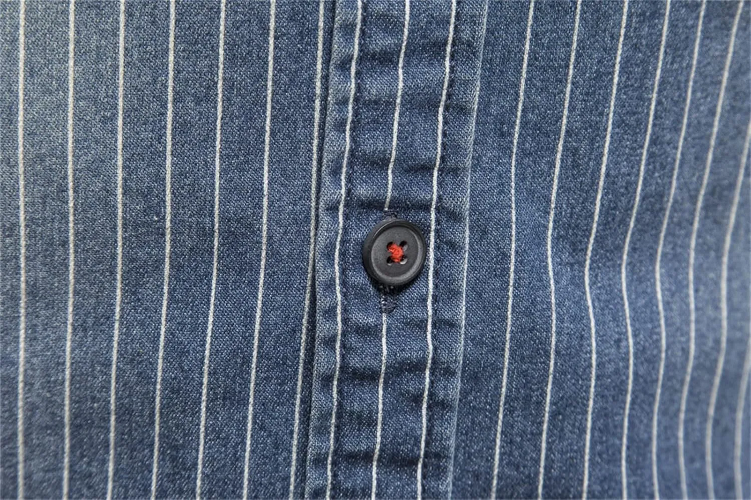 DGHM-JLMY Men's Washed Old Striped Denim Shirts Regular-Fit Long-Sleeve Denim Shirt Casual Denim Button Down Shirt